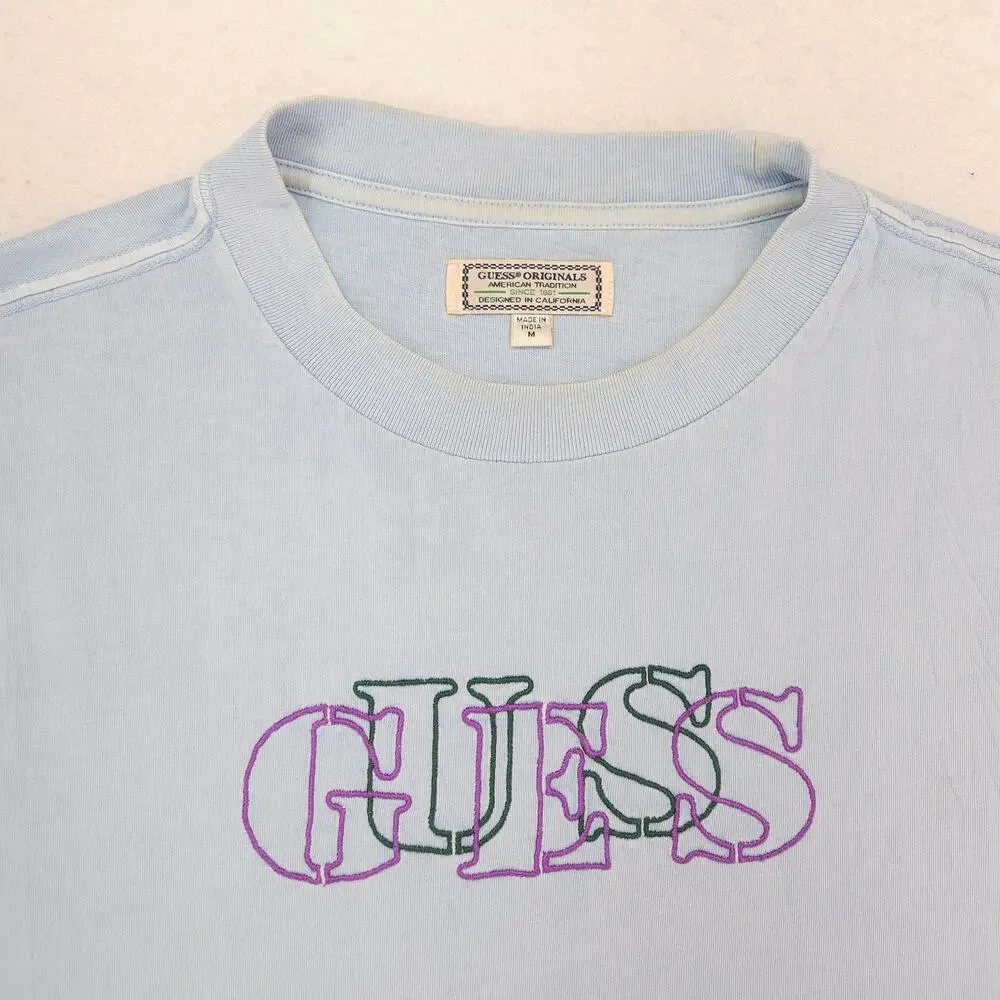 Guess Casual Graphic Short Sleeve Crew Neck T Shirt Mens Size Medium M Blue - Picture 1 of 10